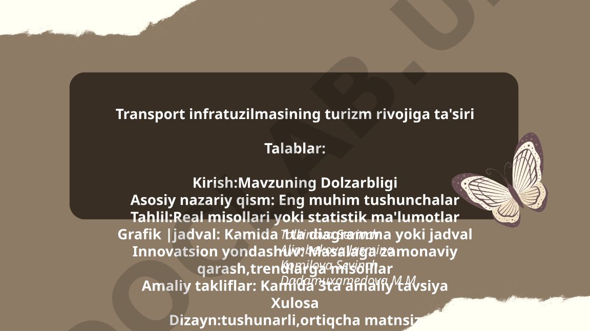 Transport infratuzilmasining turizm rivojiga ta'siri