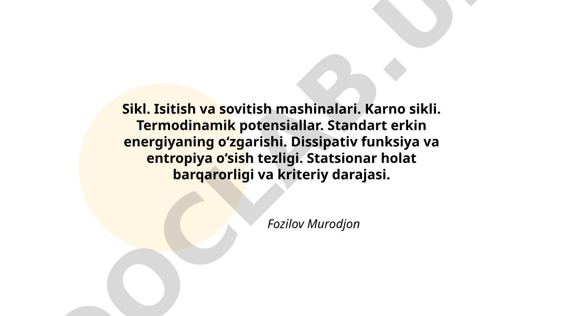 Sikllar, isitish-sovitish mashinalari va termodinamik potensiallar