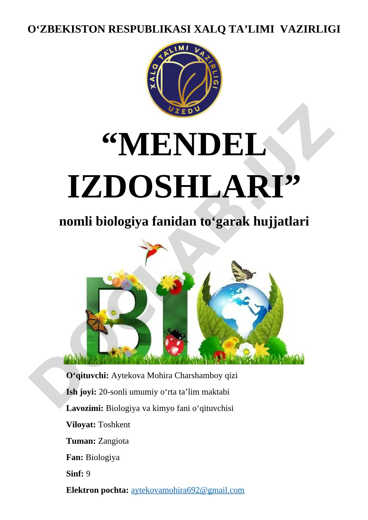 Mendel izdoshlari to‘garak ish rejasi
