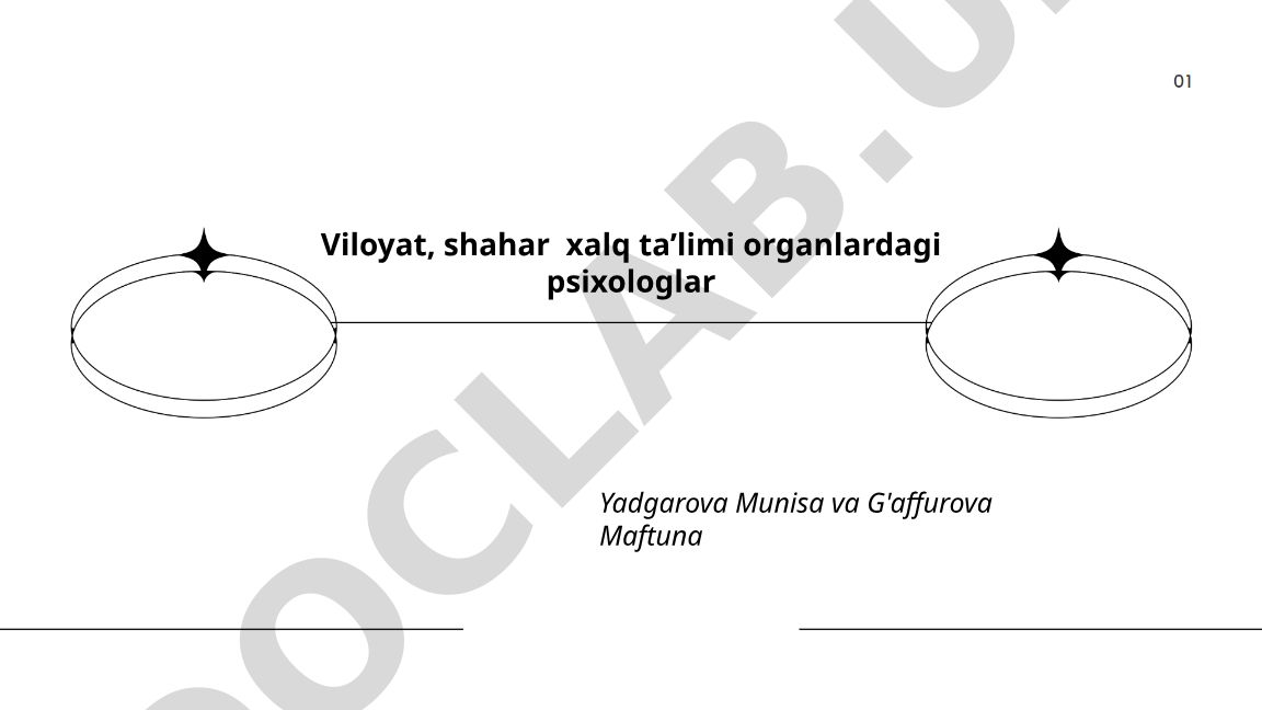 Viloyat va shahar xalq ta'limi organlarida psixologik xizmat tashkili