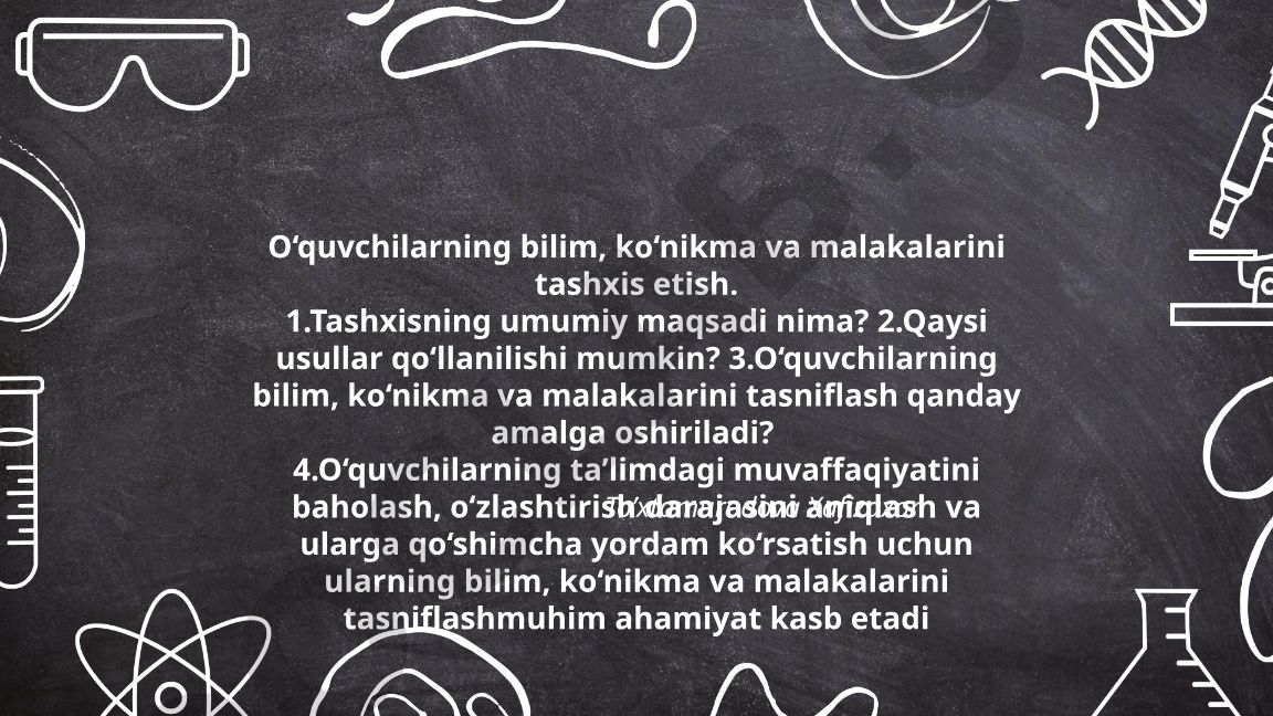 O‘quvchilarning bilim, ko‘nikma va malakalarini tashxis etish