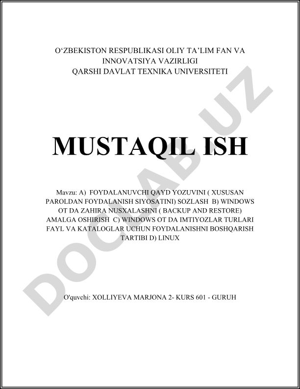 Foydalanuvchi qayd yozuvini sozlash va Windows tizimida zahira nusxalash