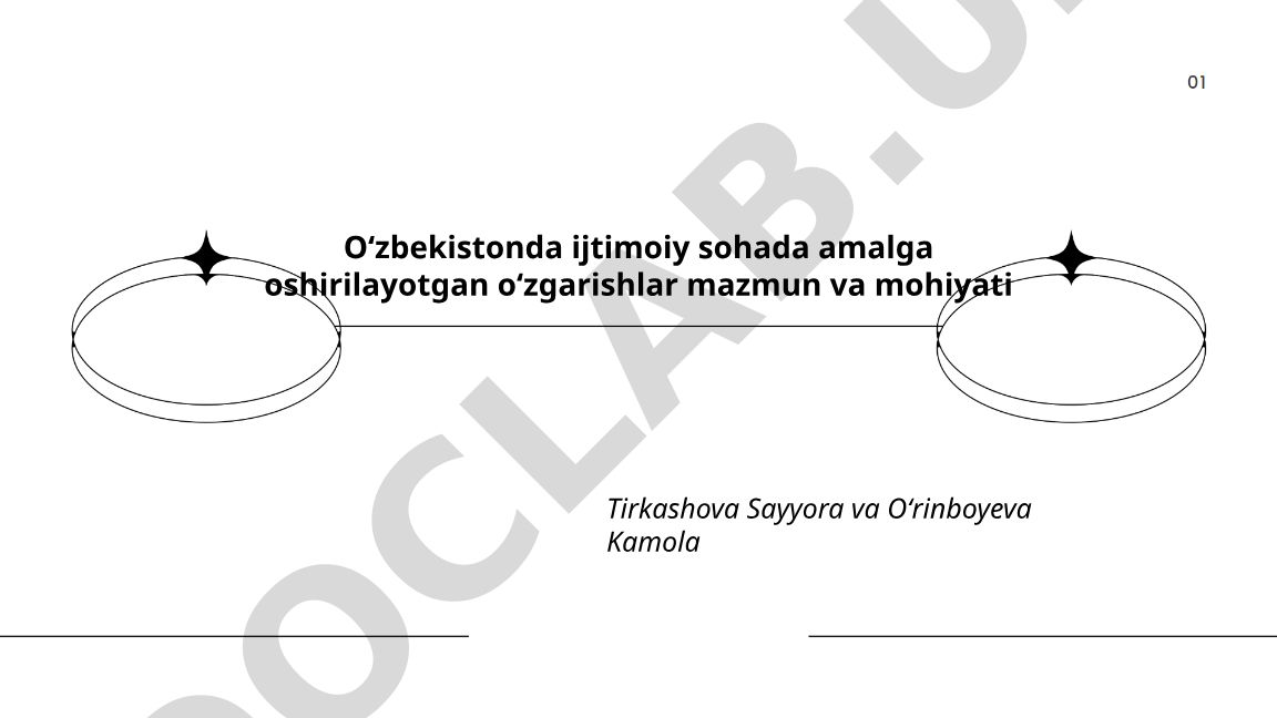 Oʻzbekistonda ijtimoiy sohada amalga oshirilayotgan oʻzgarishlar mazmun va mohiyati