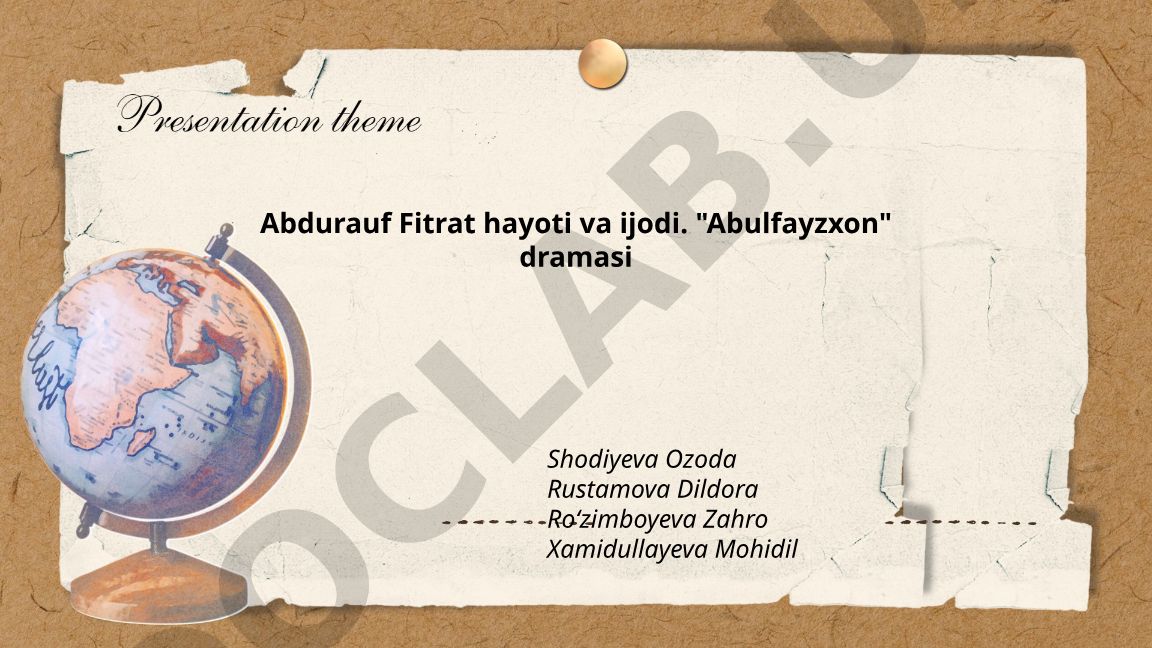 Abdurauf Fitrat hayoti, ijodi va "Abulfayzxon" dramasi