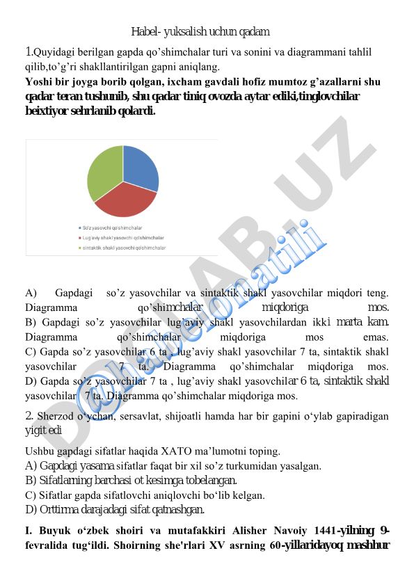 O'zbek tili grammatikasi test savollari