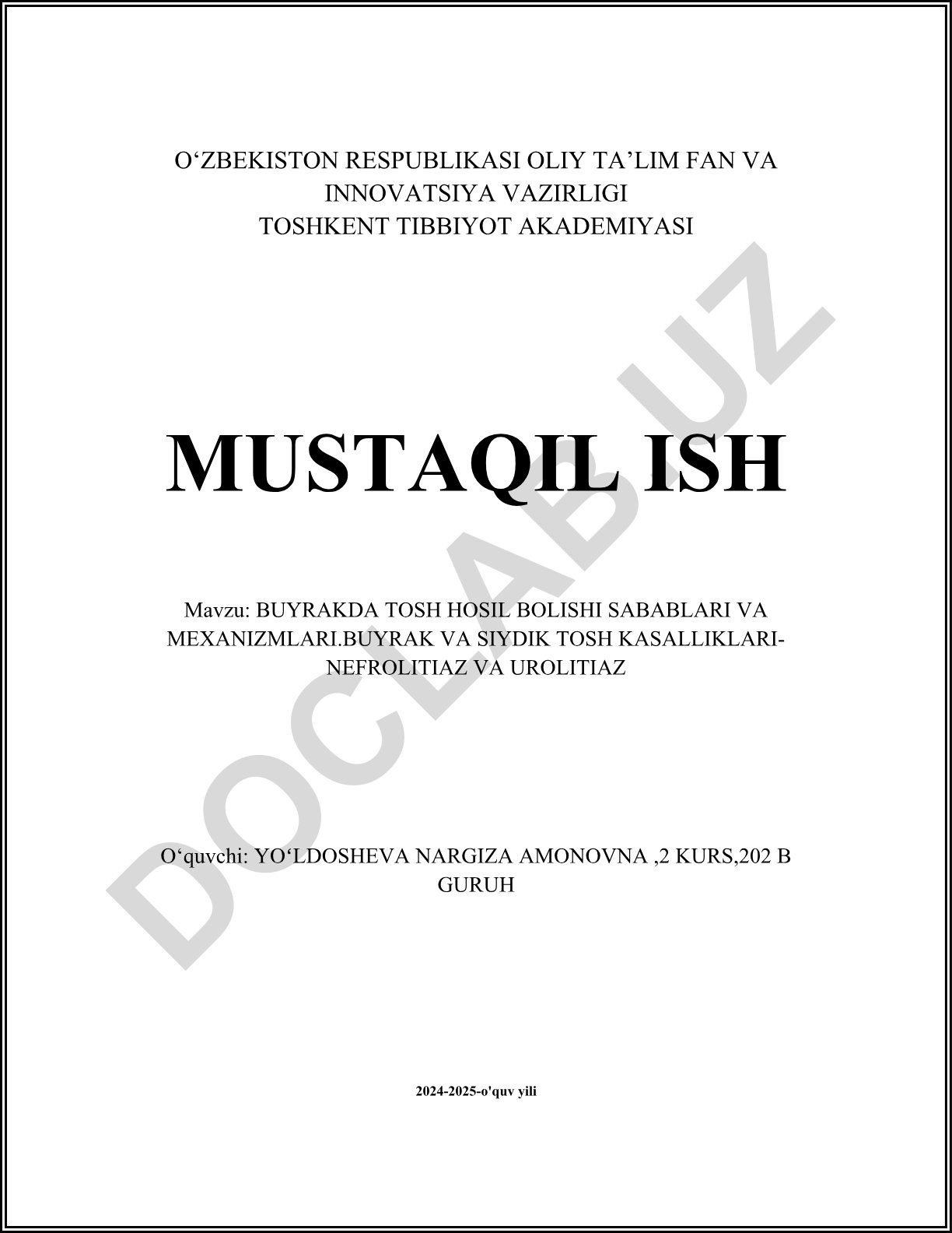 Buyrakda tosh hosil bo'lishi sabablari va mexanizmlari