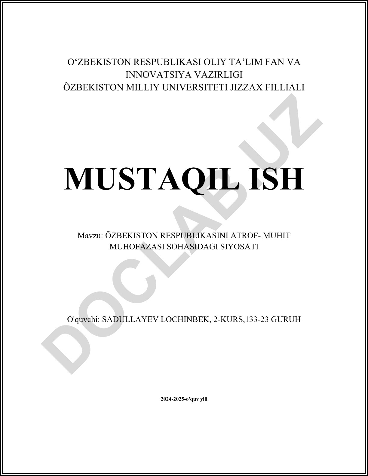 O'zbekiston Respublikasini atrof-muhit muhofazasi sohasidagi siyosati