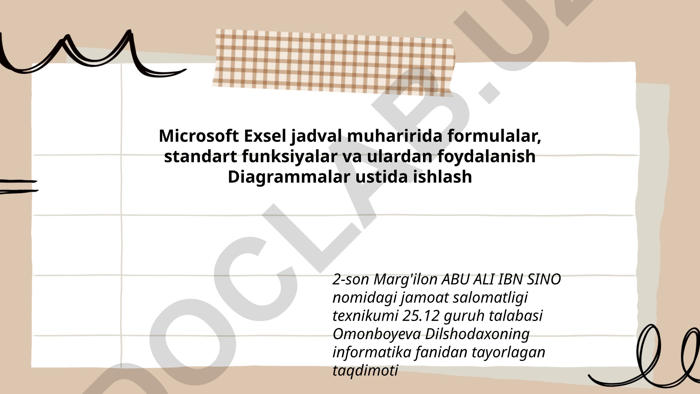 Microsoft Excelda formulalar, funksiyalar va diagrammalar