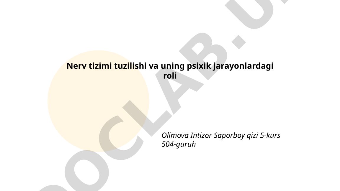 Nerv tizimi tuzilishi va uning psixik jarayonlardagi roli