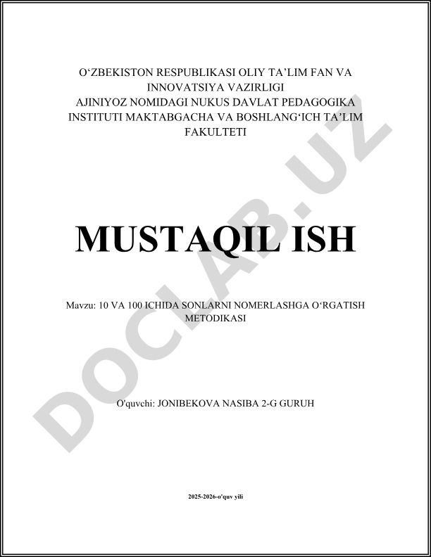 10 va 100 ichida sonlarni nomerlashga o'rgatish metodikasi