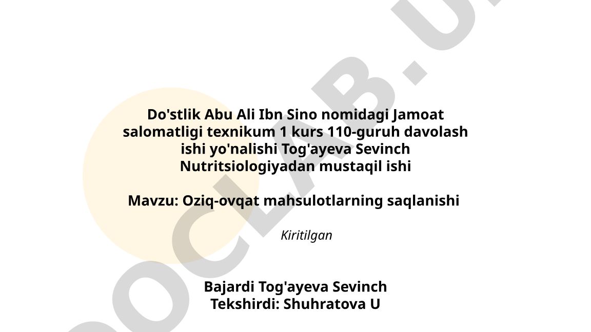 Oziq-ovqat mahsulotlarning saqlanishi