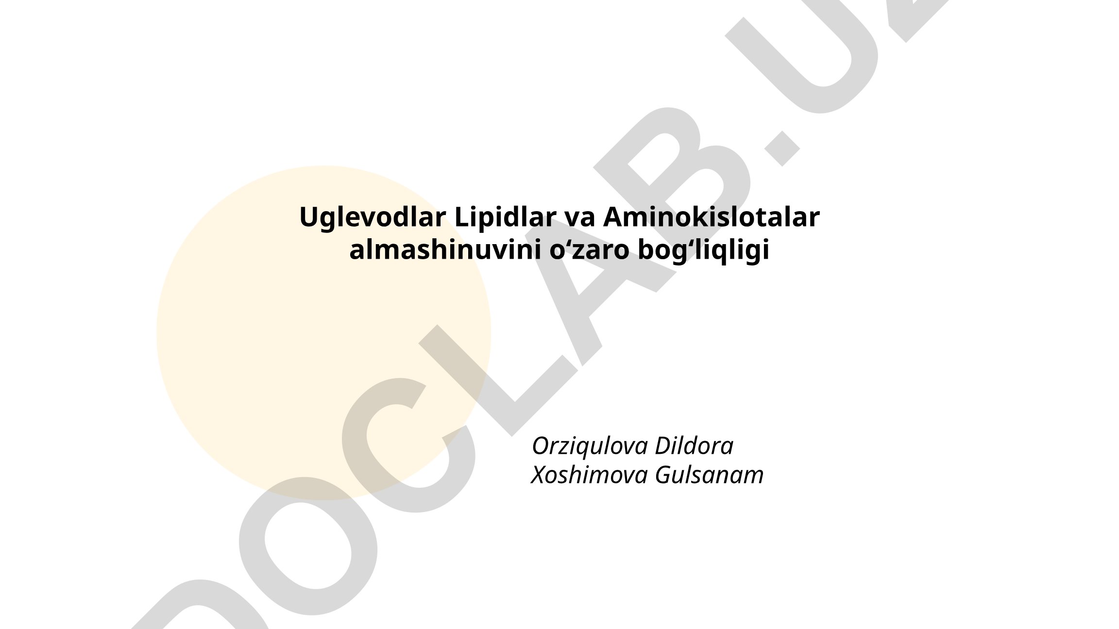 Uglevodlar, lipidlar va aminokislotalar almashinuvining o'zaro bog'liqligi