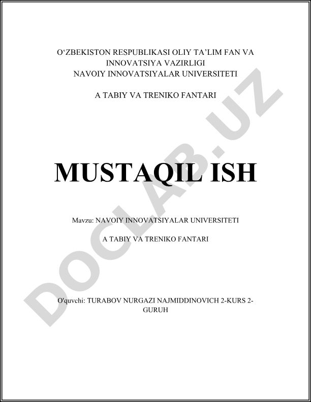 Navoiy Innovatsiyalar Universiteti A tabiiy va texnik fanlari fakultetining umumiy profili va o'quv dasturlari