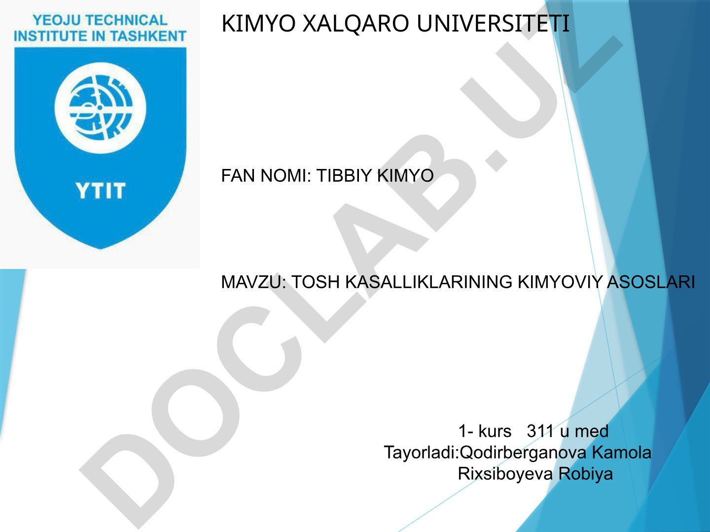 Tosh kasalliklarining kimyoviy asoslari