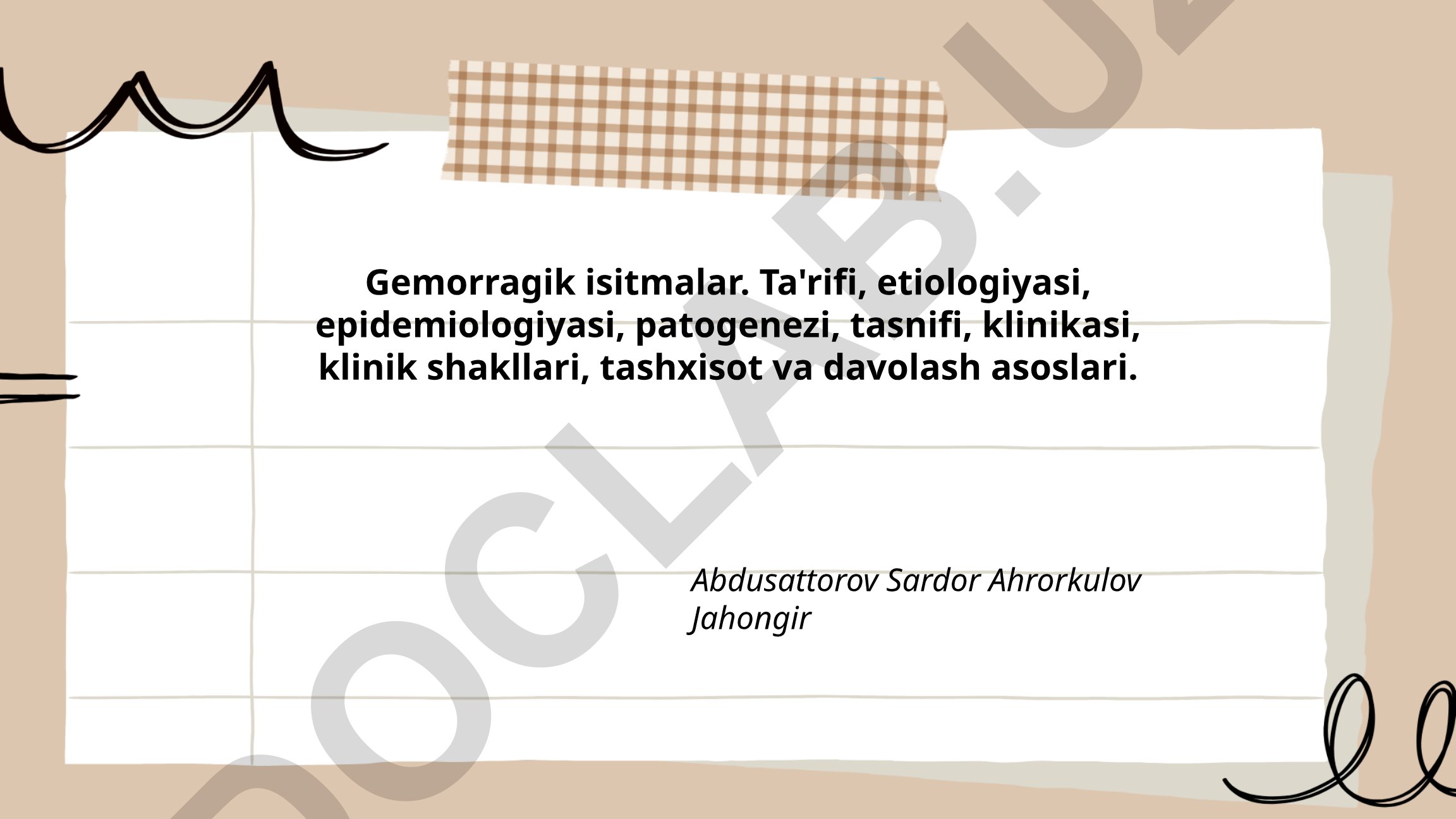 Gemorragik isitmalar: ta'rifi, etiologiyasi, epidemiologiyasi, patogenezi, tasnifi, klinikasi, tashxisi va davolash
