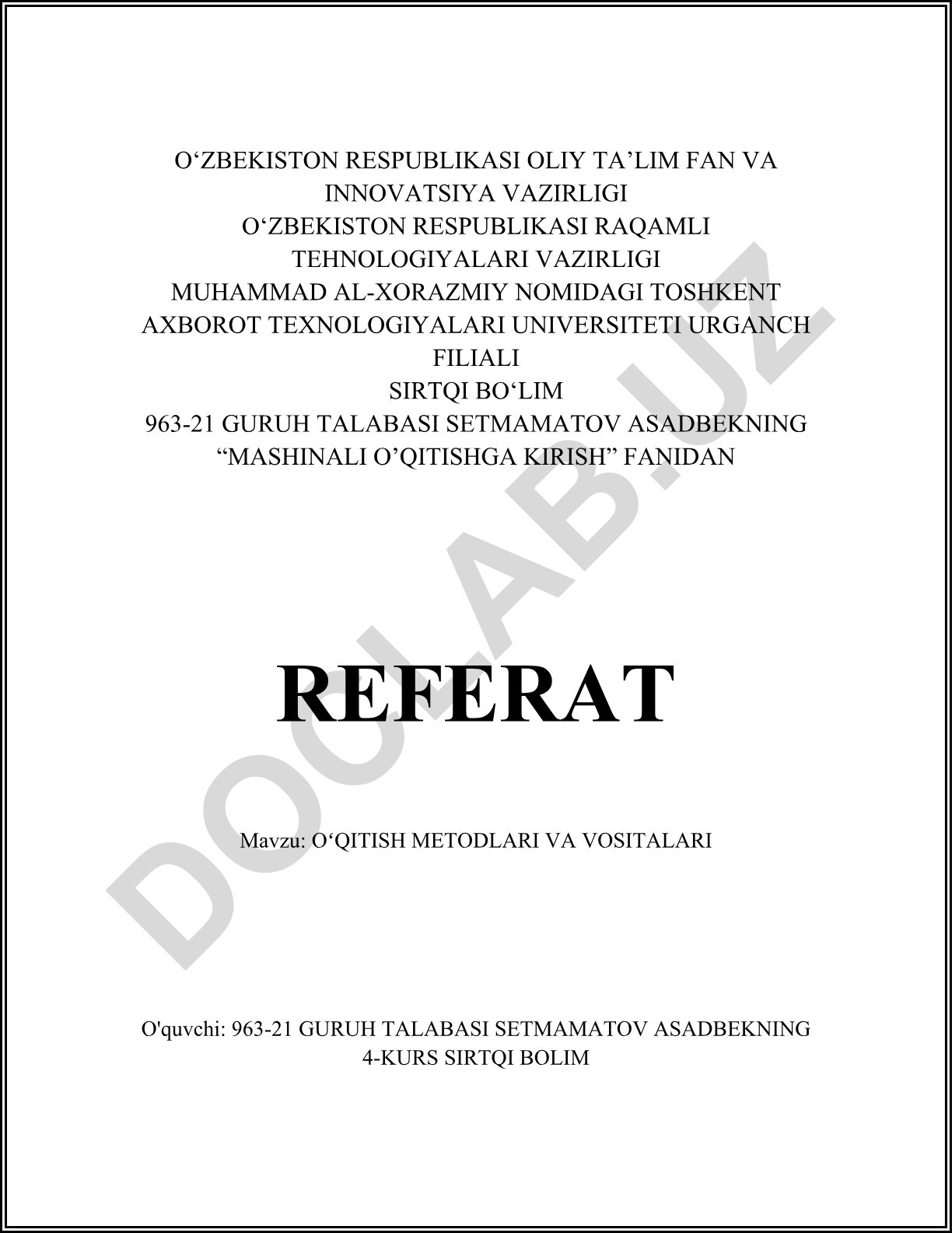 Oʻqitish metodlari va vositalari