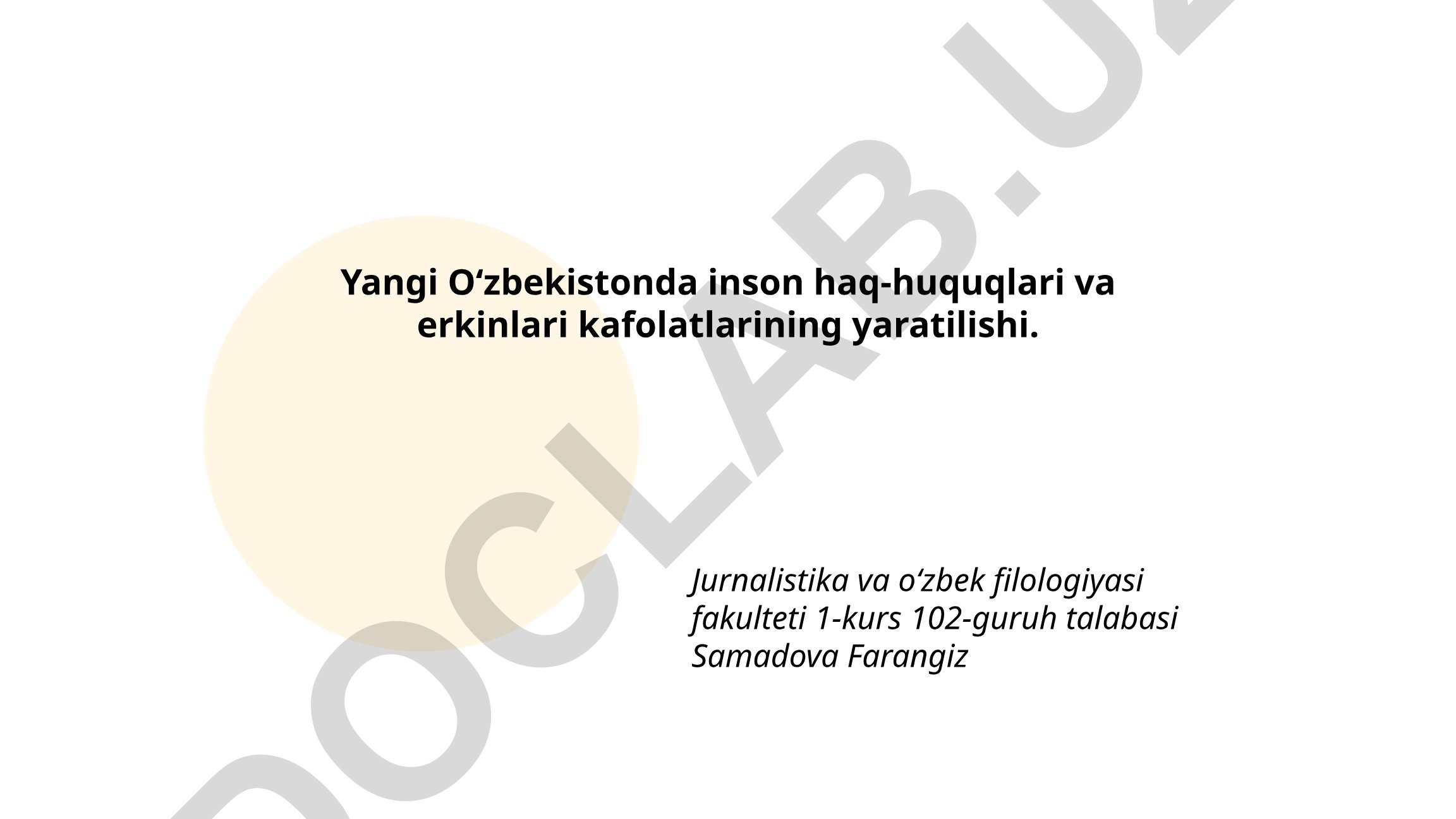 Yangi Oʻzbekistonda inson haq-huquqlari va erkinlari kafolatlarining yaratilishi