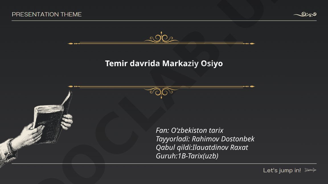 Temir davrida Markaziy Osiyo Fan: Oʻzbekiston tarixi