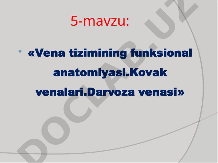 Vena tizimining funksional anatomiyasi. Kovak venalari. Darvoza venasi