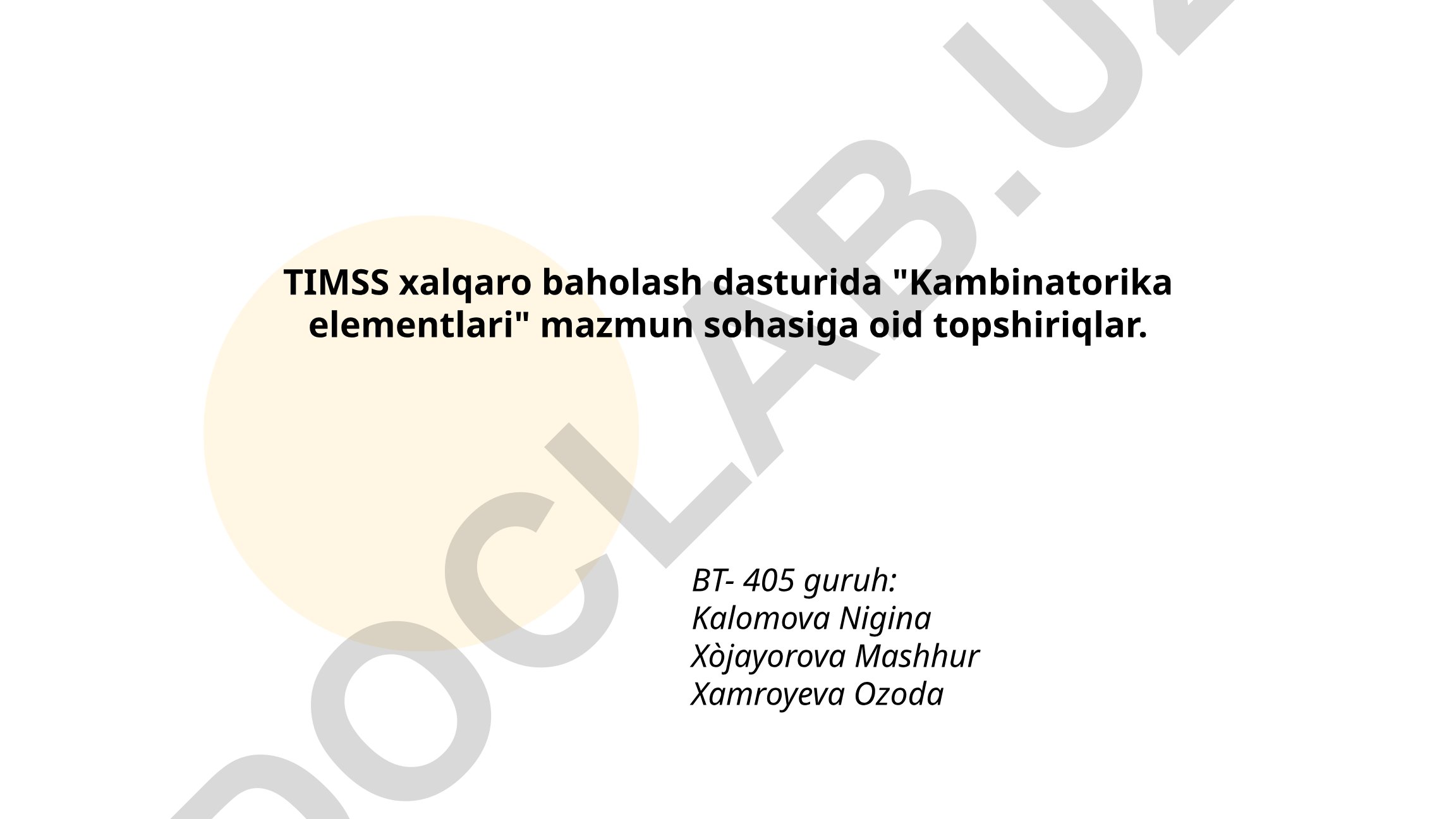 TIMSS xalqaro baholash dasturida Kambinatorika elementlari topshiriqlari