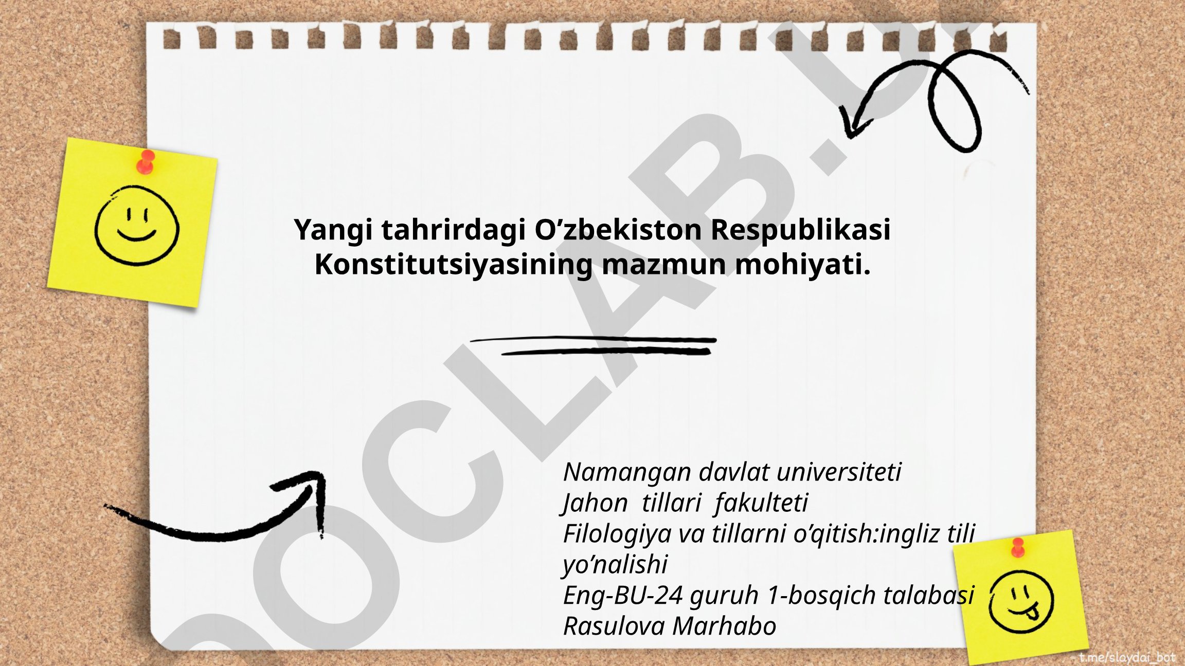 Yangi tahrirdagi O'zbekiston Respublikasi Konstitutsiyasining mazmun mohiyati