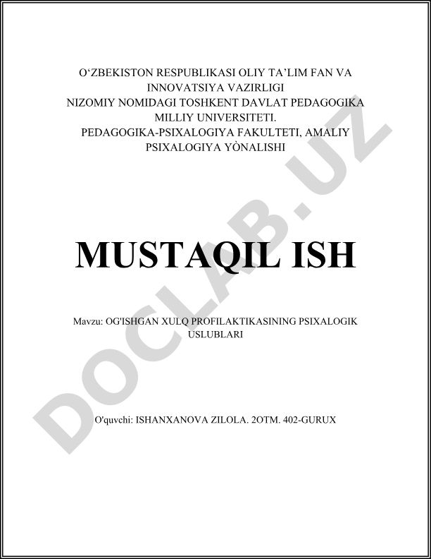 Og'ishgan xulq profilaktikasining psixologik uslublari