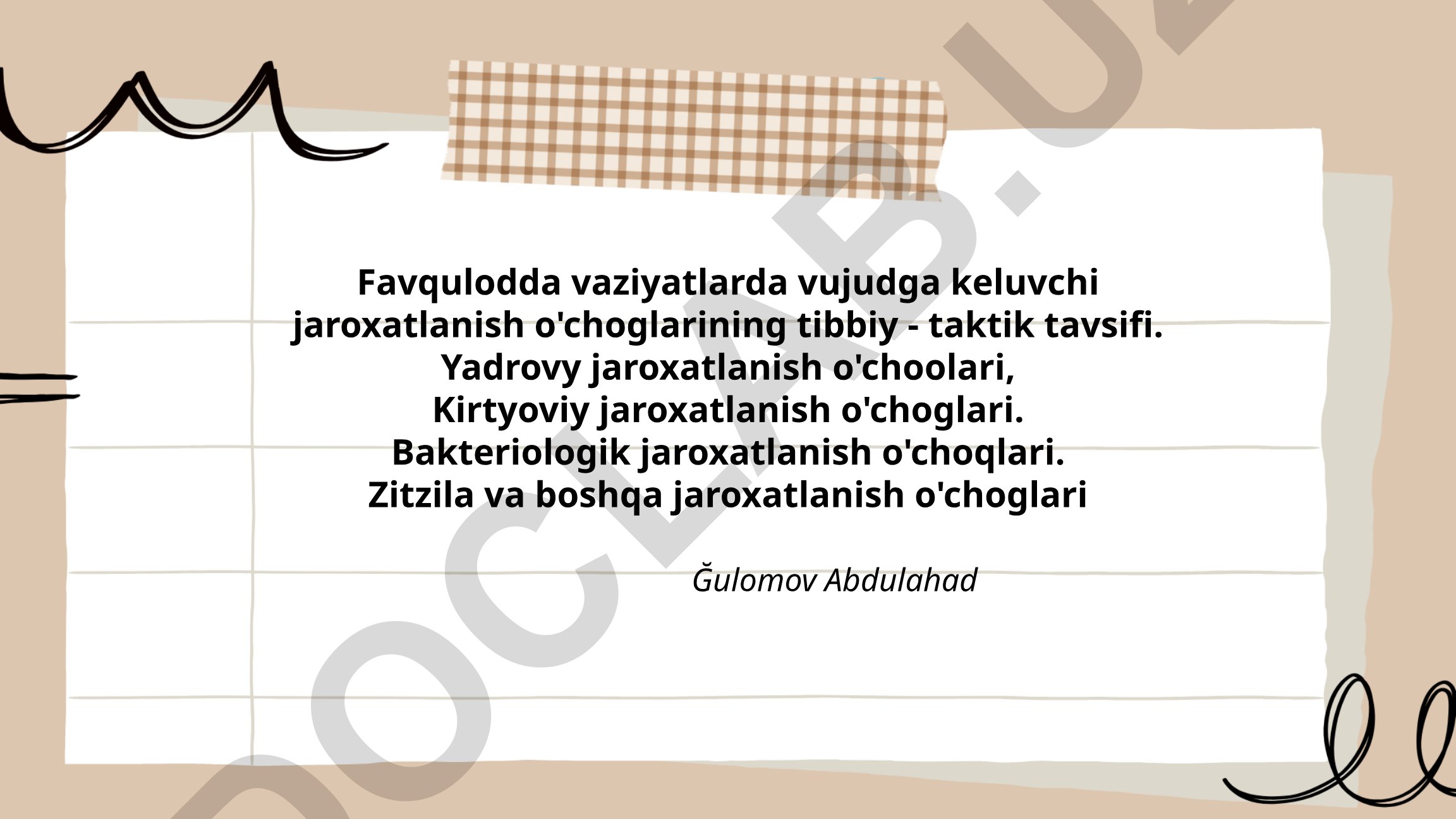 Favqulodda vaziyatlarda jaroxatlanish o'choglarining tibbiy-taktik tavsifi