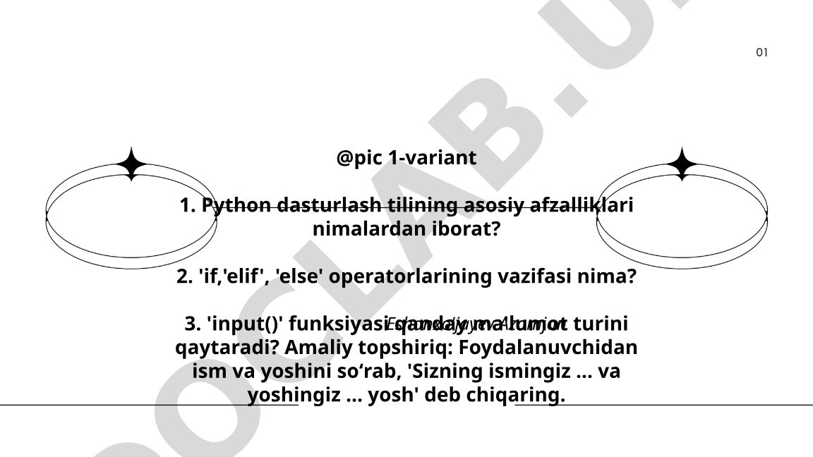 Python dasturlash tilining asosiy afzalliklari va operatorlar
