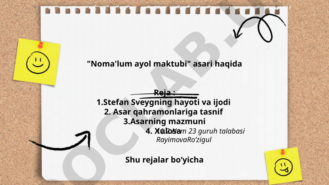 Stefan Sveygning "Noma'lum ayol maktubi" asari haqida