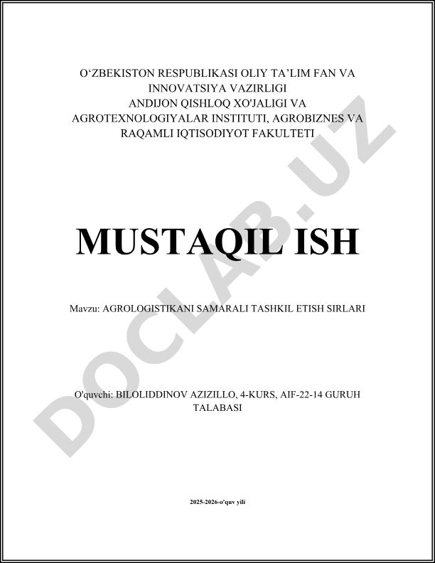 Agrologistika tizimini rejalashtirish va strategik boshqaruv