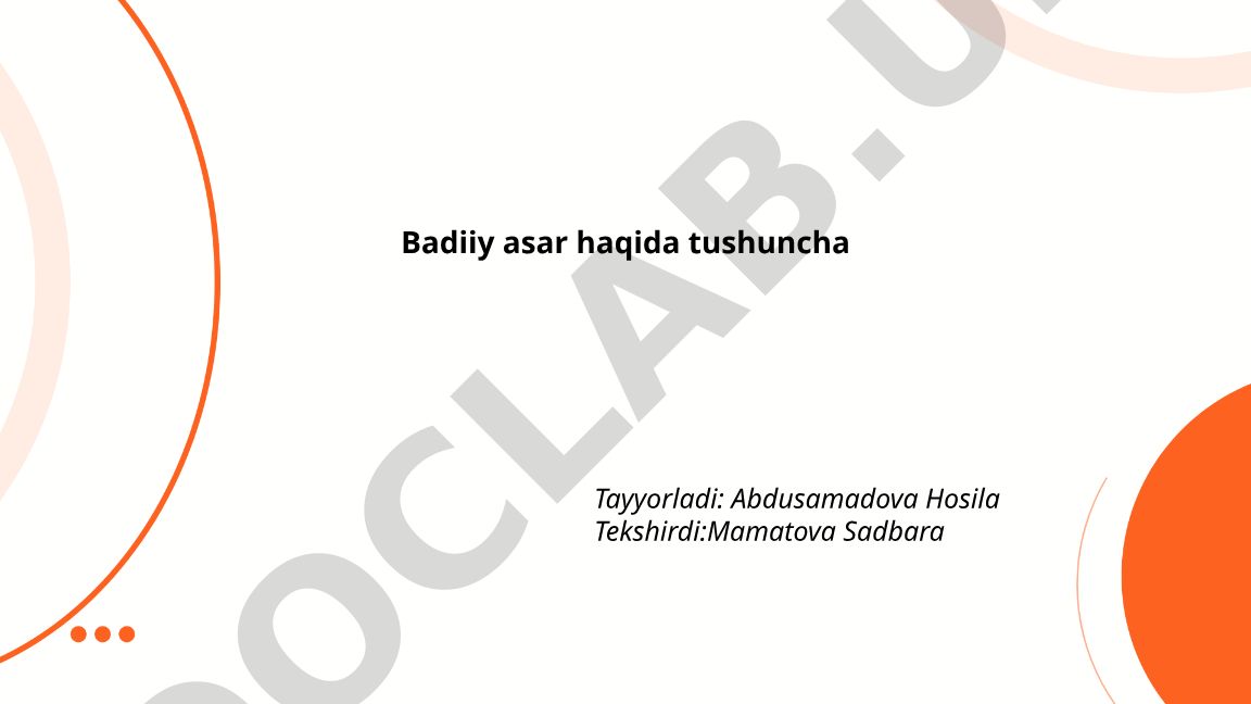 Badiiy asar tushunchasi, mavzusi va g'oyasi