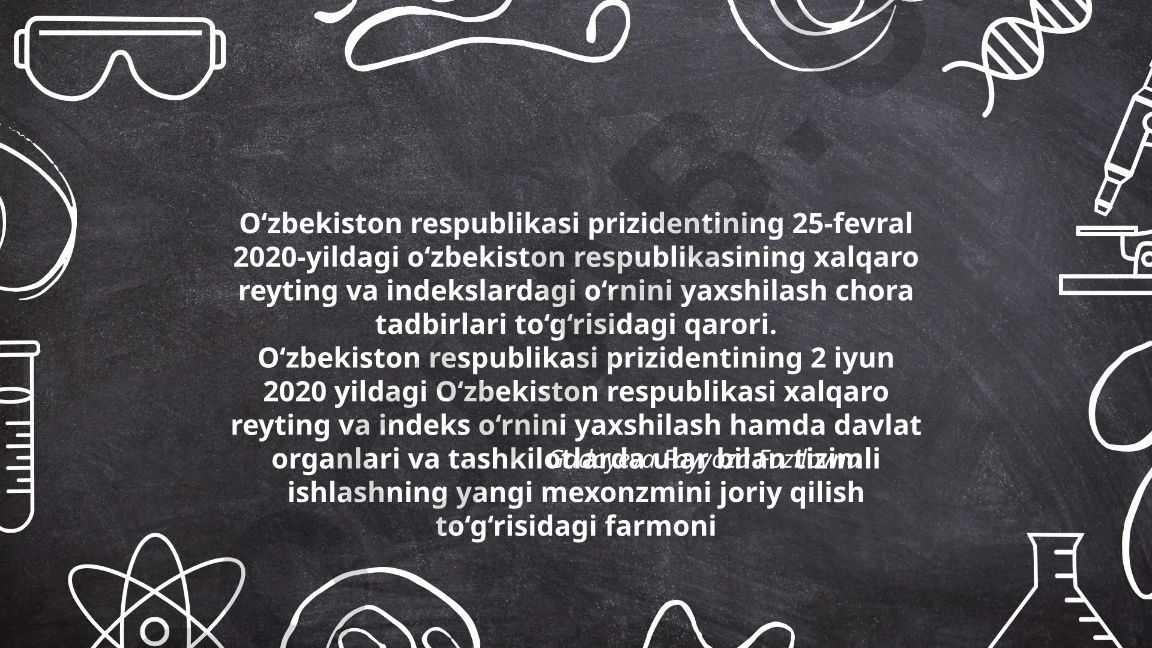 O'zbekistonning xalqaro reyting va indekslardagi o'rnini yaxshilash chora-tadbirlari