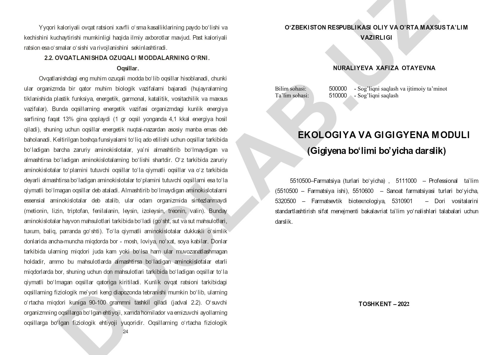 Oqsillarning organizmdagi funksiyalari va ratsionning o'sma kasalliklariga ta'siri