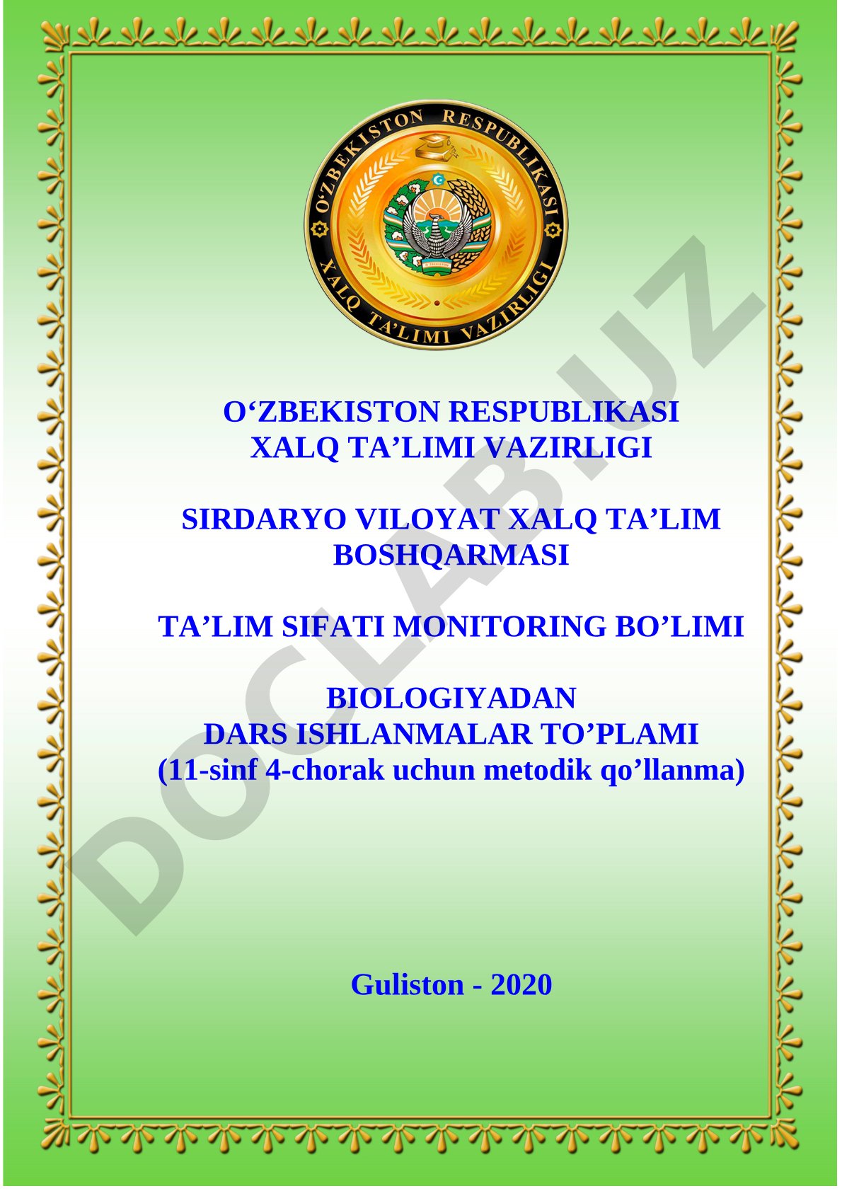 Biologiyadan 11-sinf 4-chorak dars ishlanmalari