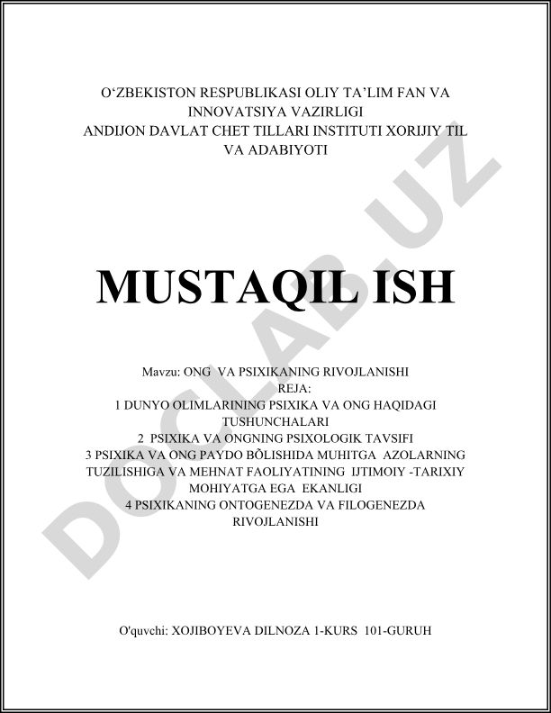 Ong va psixikaning rivojlanishi