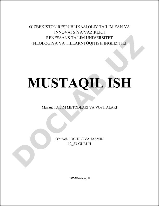 TA'LIM METODLARI VA VOSITALARI