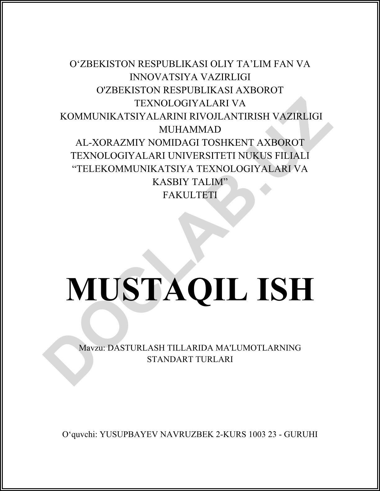 Dasturlash tillarida ma'lumotlarning standart turlari