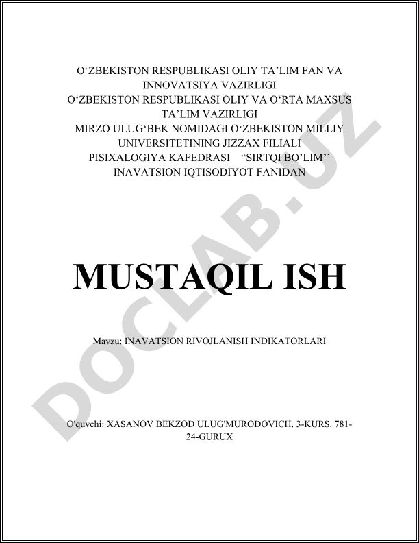 Innovatsion rivojlanish indikatorlari