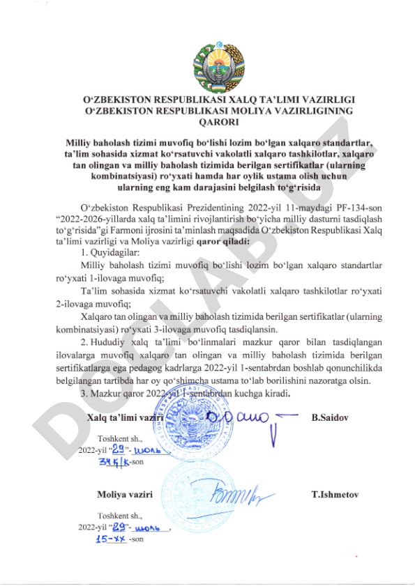 Xalqaro va milliy sertifikatlar talablari