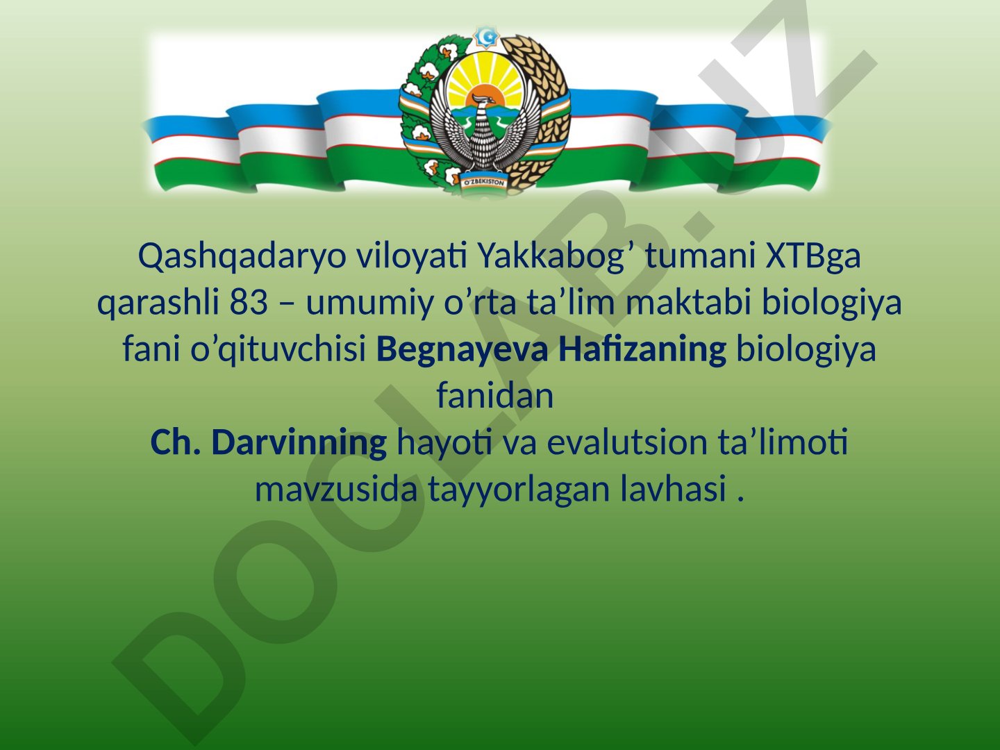 Ch. Darvinning hayoti va evalutsion ta'limoti