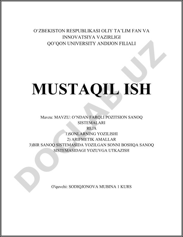 O'ndan farqli pozitsion sanoq sistemalari