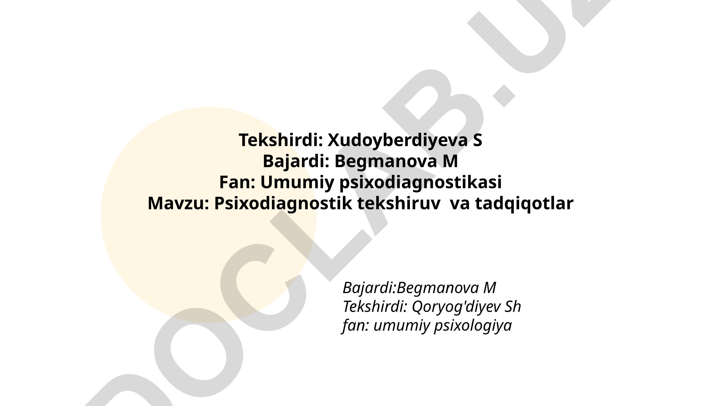Psixodiagnostik tekshiruv va tadqiqotlar