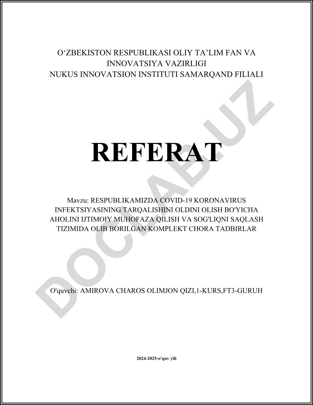 Respublikamizda COVID-19 koronavirus infektsiyasining tarqalishini oldini olish bo'yicha aholini ijtimoiy muhofaza qilish va sog'liqni saqlash tizimida olib borilgan komplekt chora tadbirlar