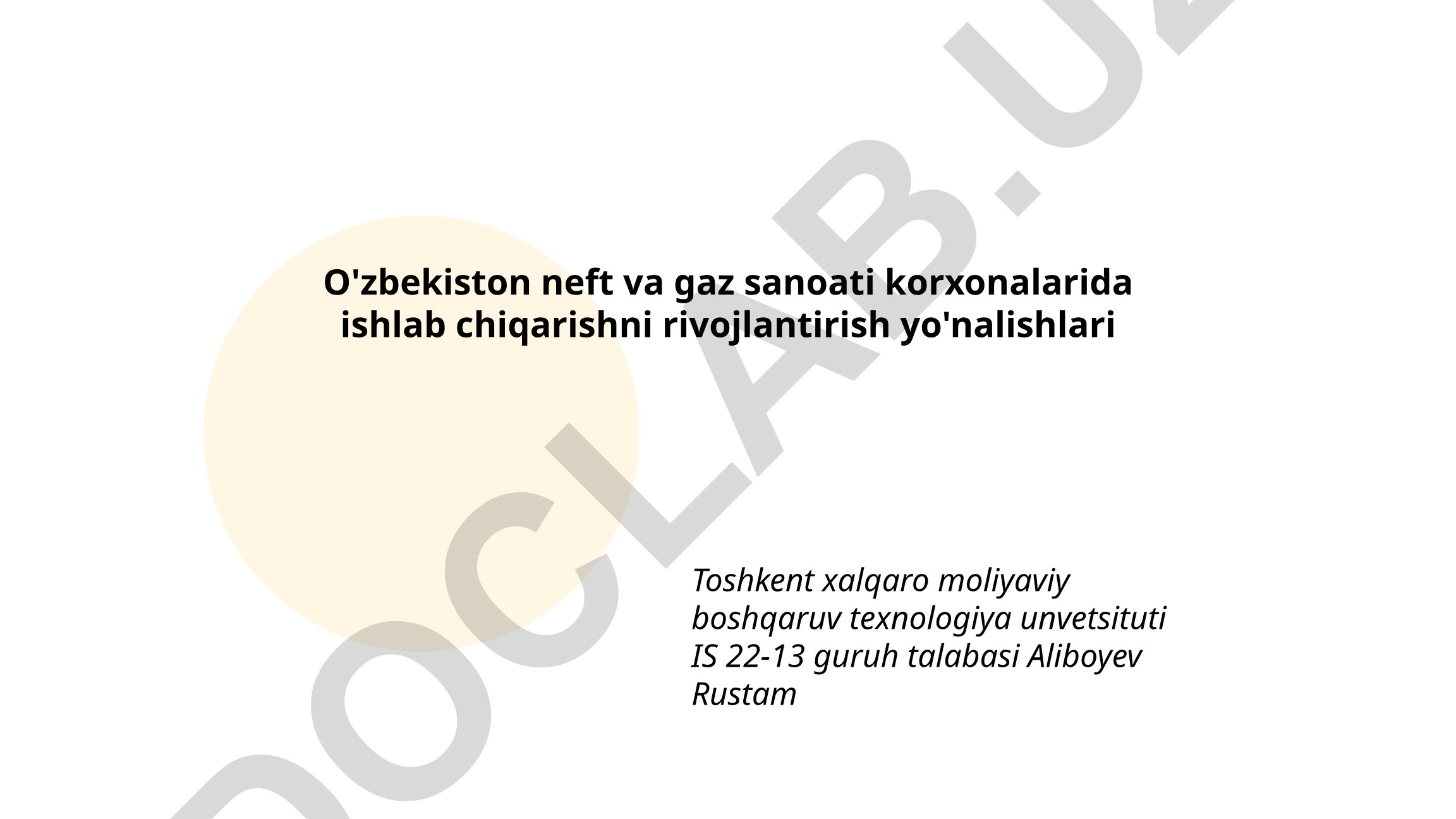 O'zbekiston neft va gaz sanoati korxonalarida ishlab chiqarishni rivojlantirish yo'nalishlari