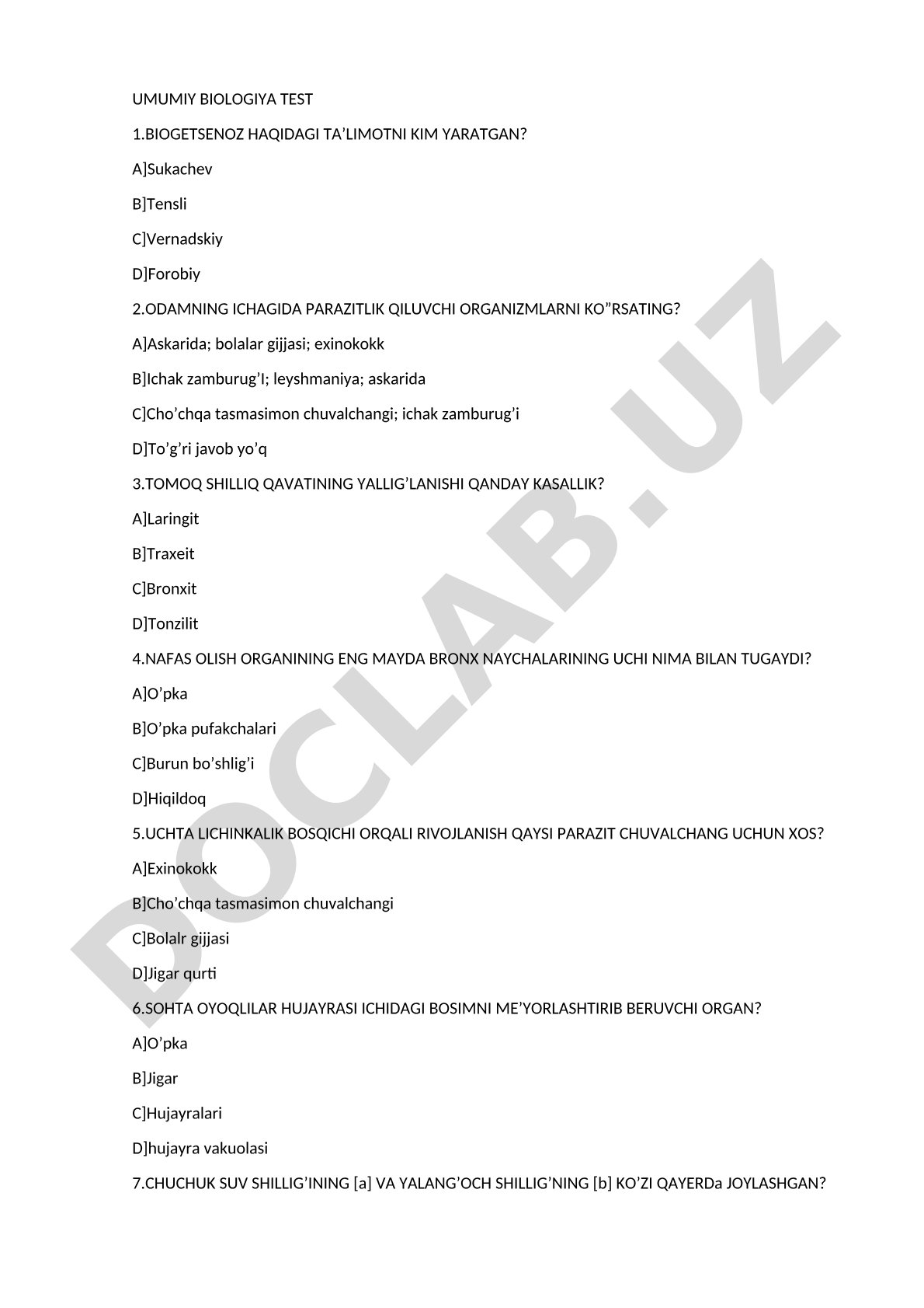 Umumiy biologiya test