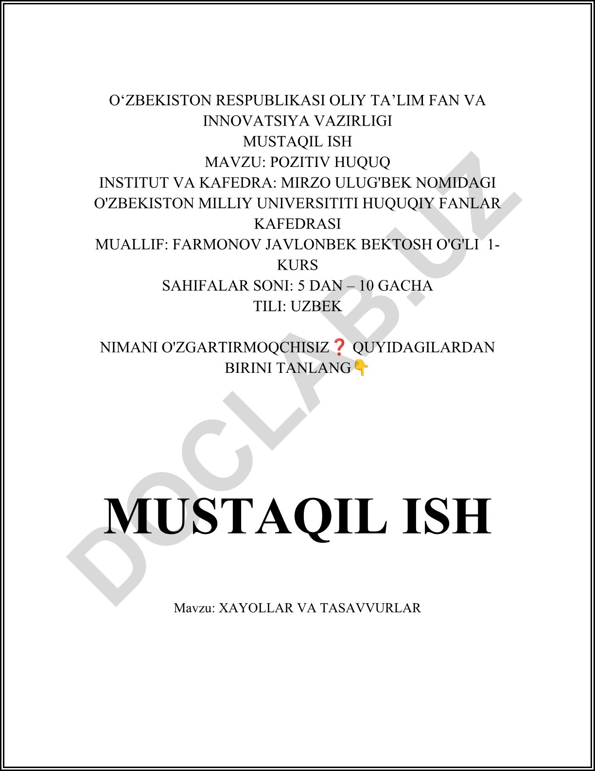 Xayollar va tasavvurlar