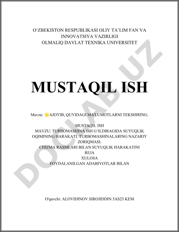Turbomashina ish gʻildiragida suyuqlik oqimining harakati