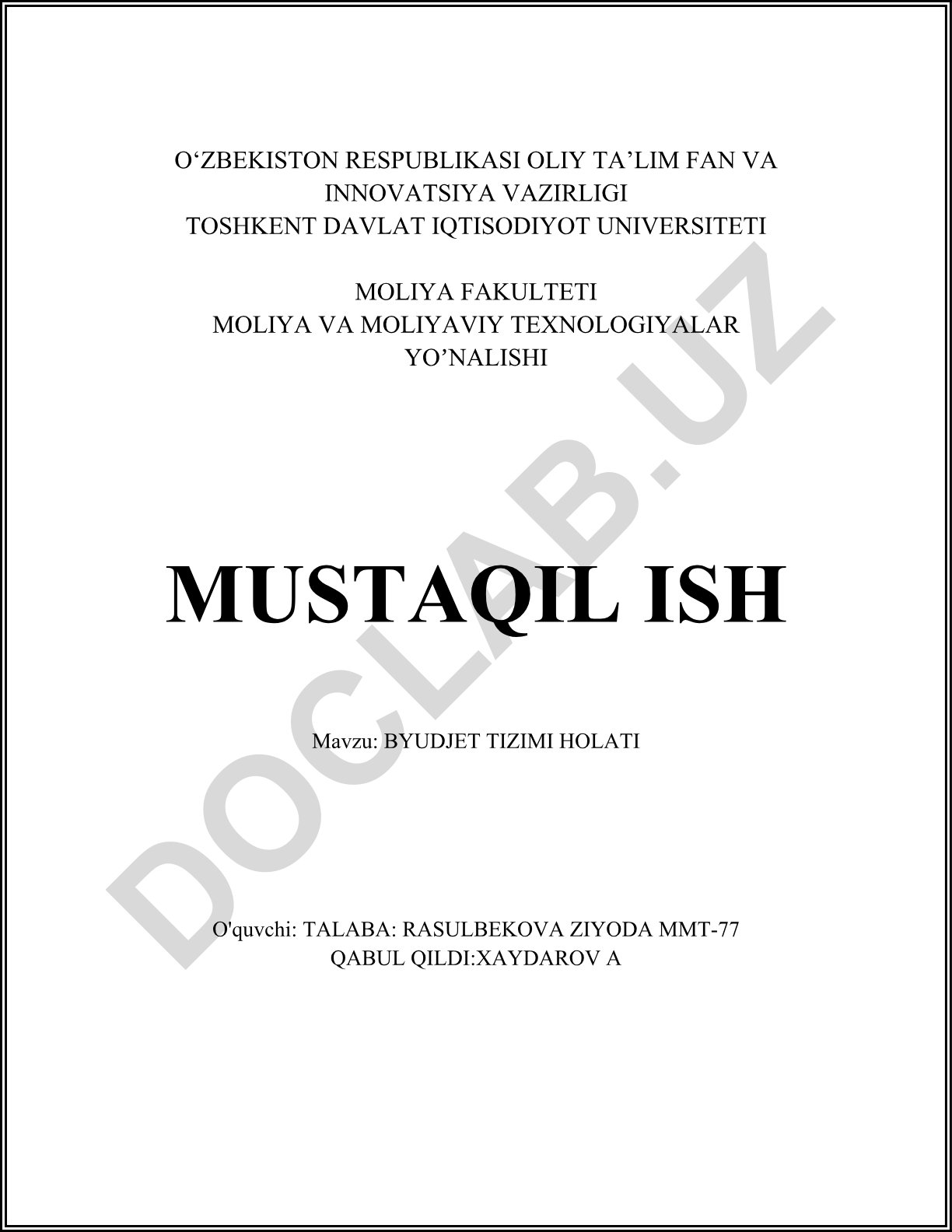 Byudjet tizimi holati