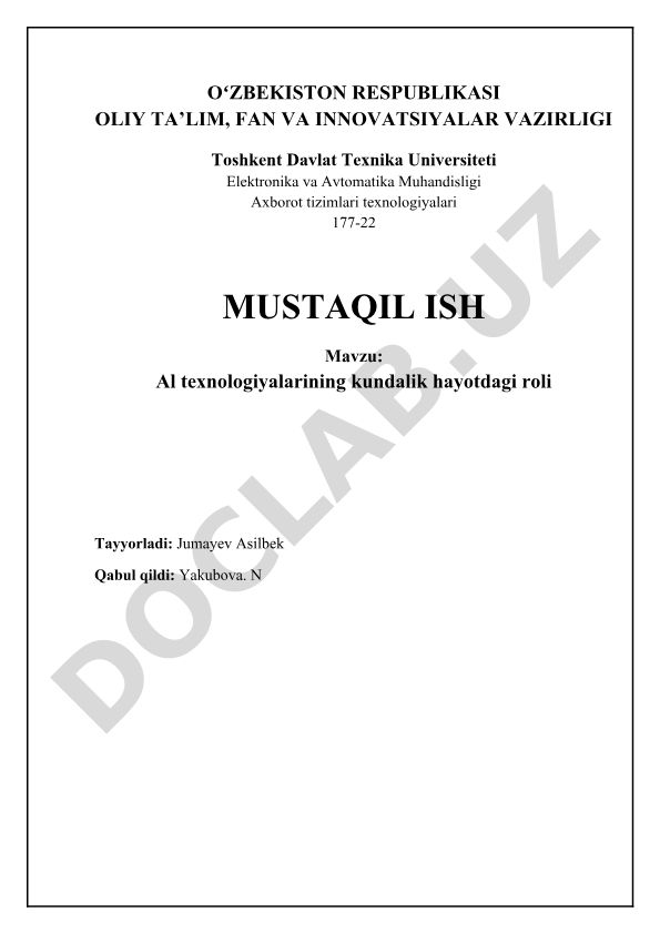 Al texnologiyalarining kundalik hayotdagi roli