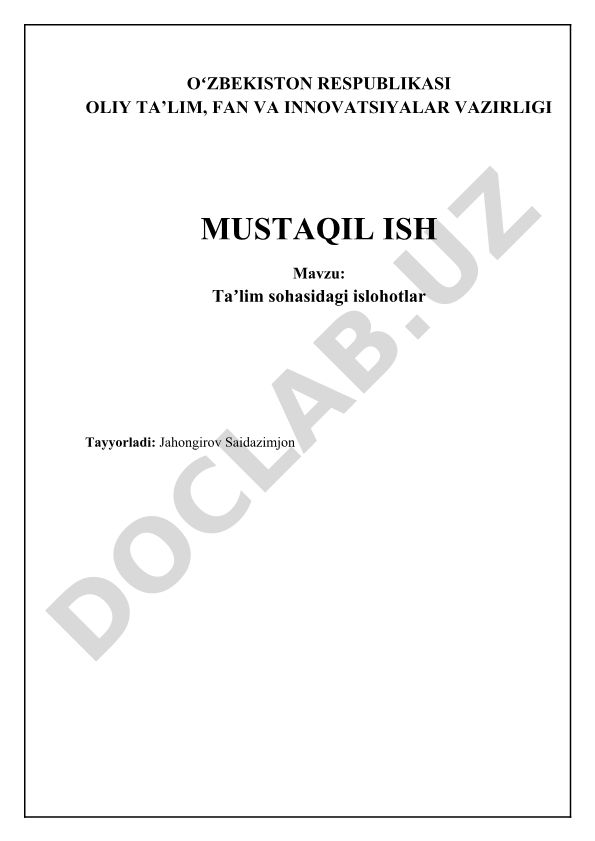Taʼlim sohasidagi islohotlar